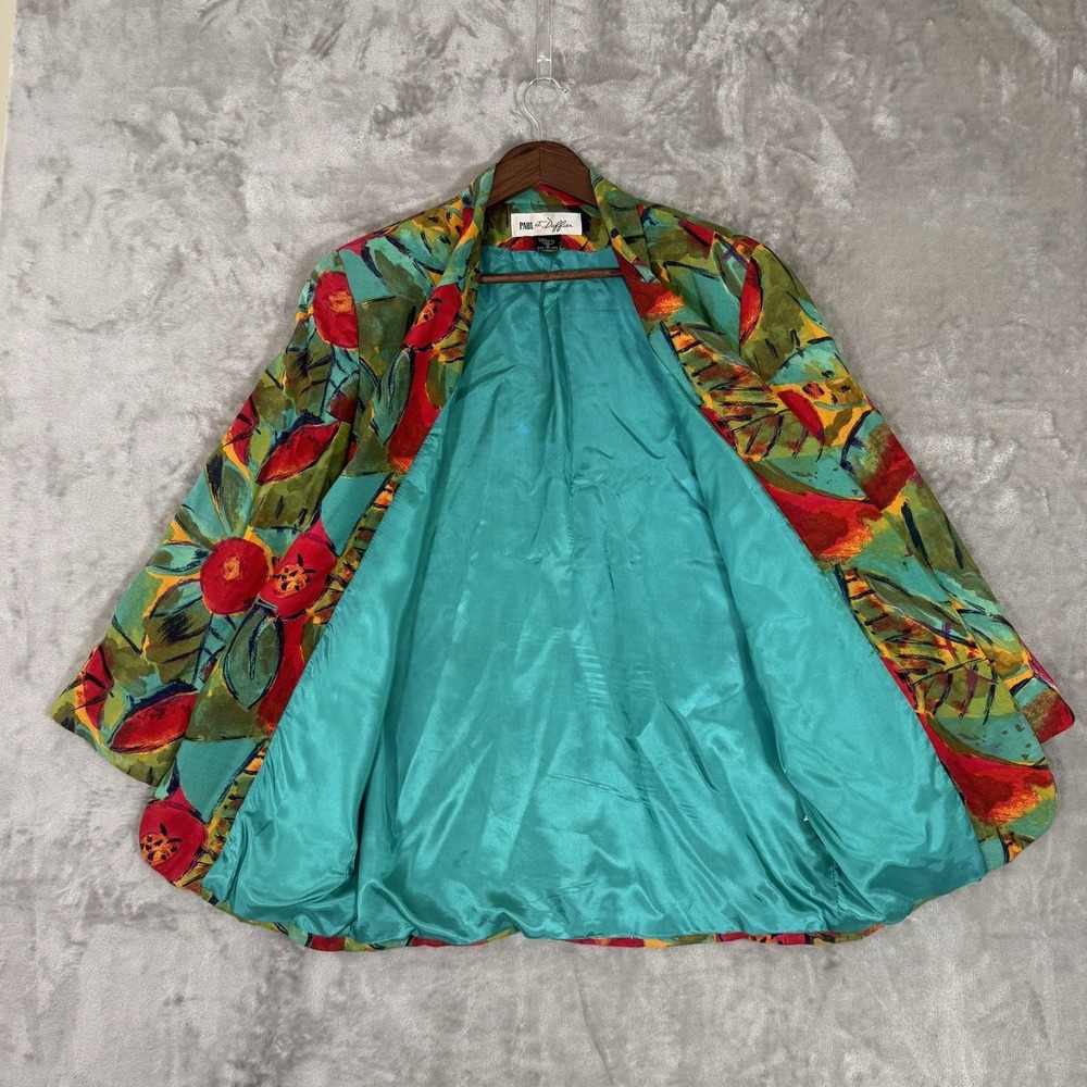 Vintage Paul et Duffier Small Green Red Tomotoe Art Deco Boyfriend Blazer - Picture 6 of 9